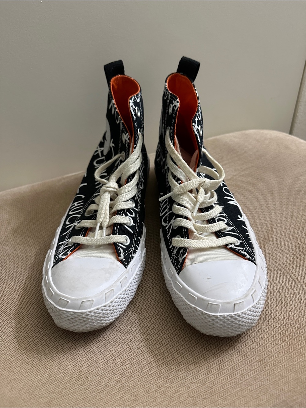 Canvas High-Top Sneakers in Black with White Accents
